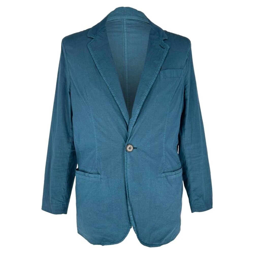 Lanvin Single-Breasted Blazer with Pockets in Blue Cotton